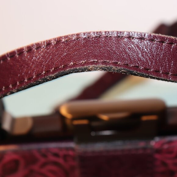 Patricia Nash Gracchi Tooled Leather Frame Satchel Crossbody Purse– Dark Red - Picture 9 of 12